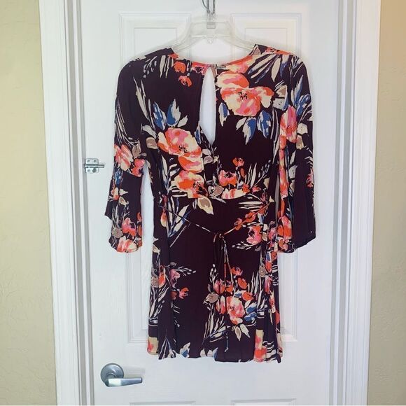 Billabong Divine Wrap Dress Flare Sleeves Floral Size Large - Picture 4 of 9